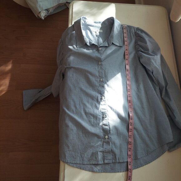 Bp Blue Puff Sleeve Button Up Shirt Career Work Business Stretch Cotton Sz Large - Picture 8 of 10